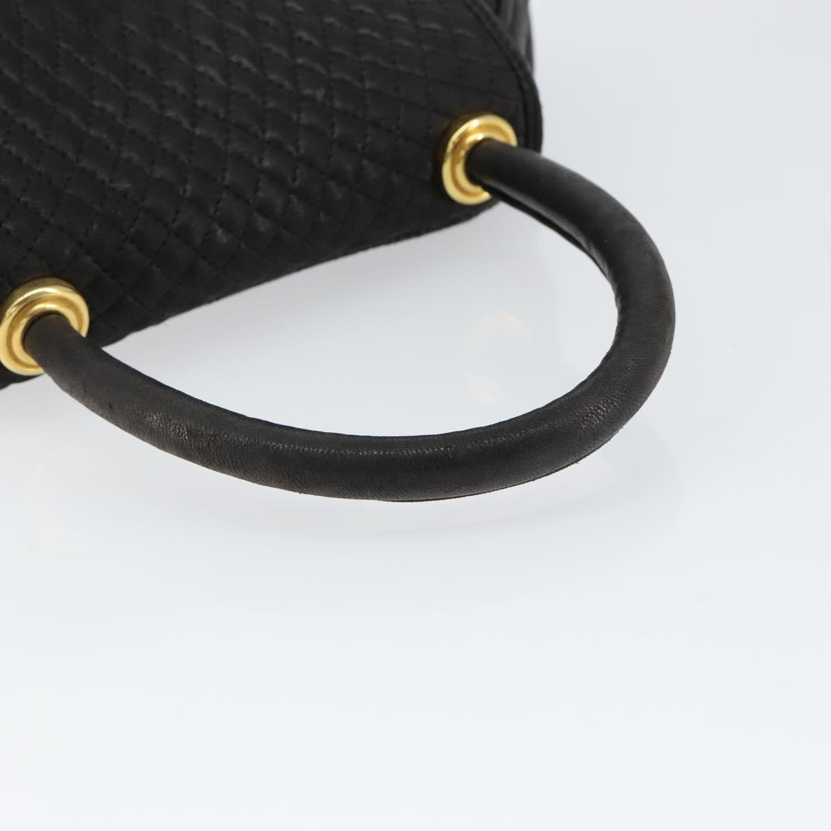 BALLY Quilted Hand Bag Leather Gold Black Auth th6456