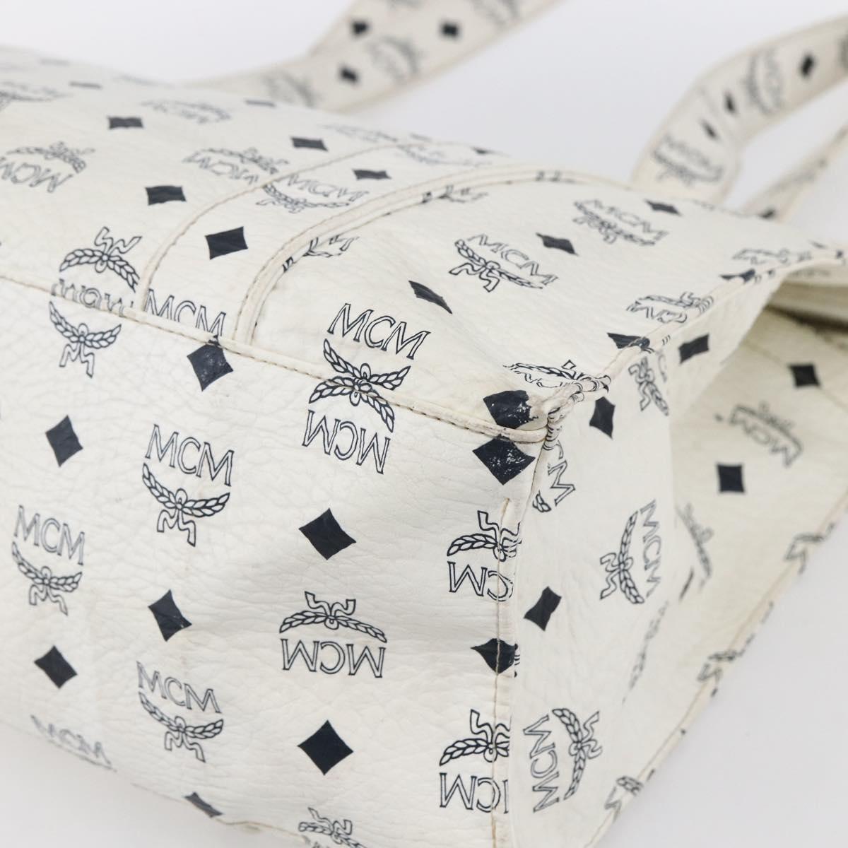 MCM Logogram Vicetos Shoulder Bag PVC Leather White Gold Auth th6467