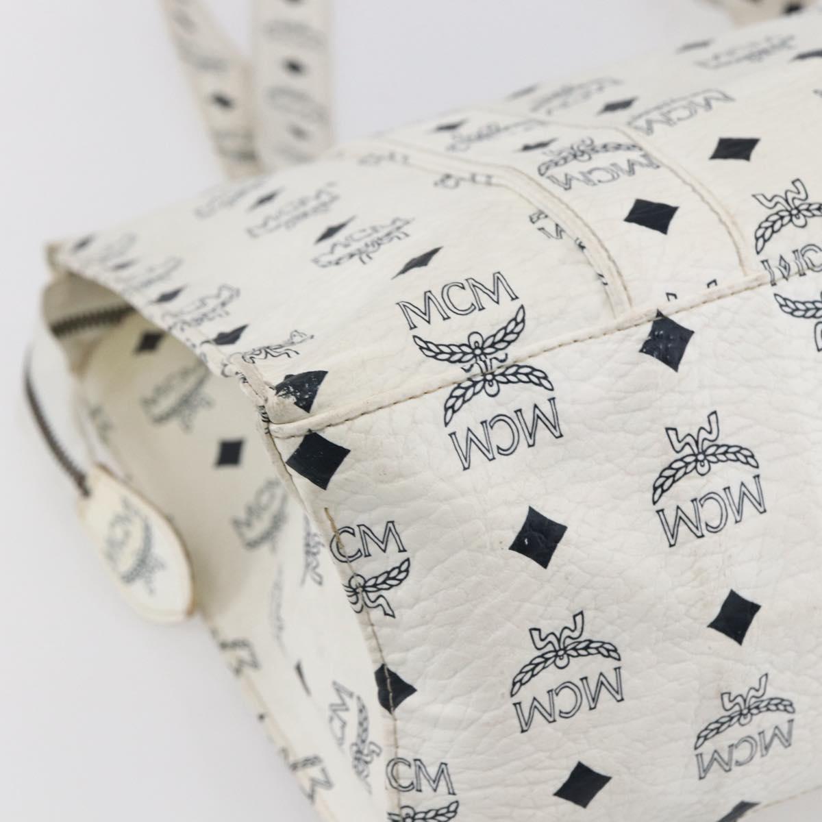 MCM Logogram Vicetos Shoulder Bag PVC Leather White Gold Auth th6467