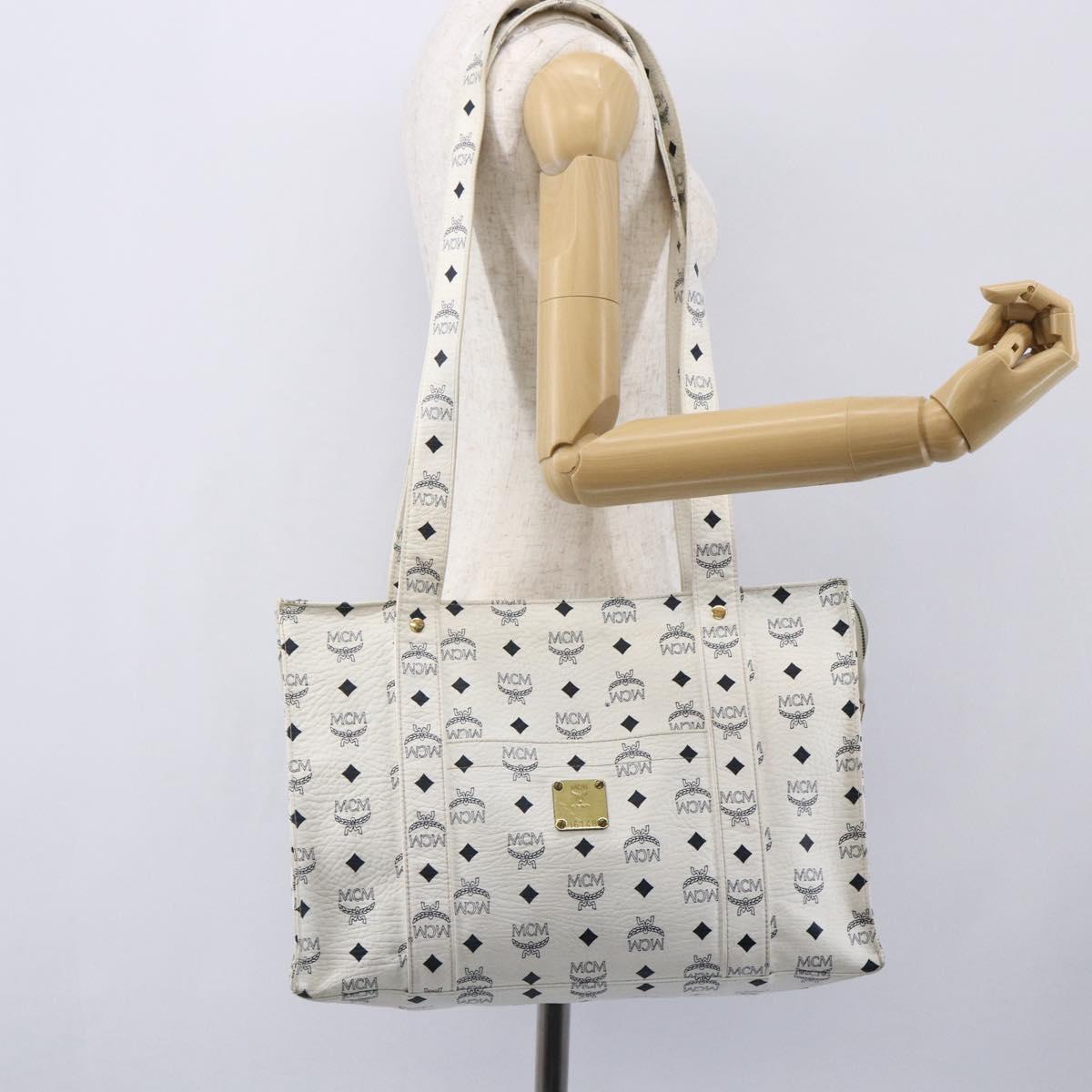 MCM Logogram Vicetos Shoulder Bag PVC Leather White Gold Auth th6467