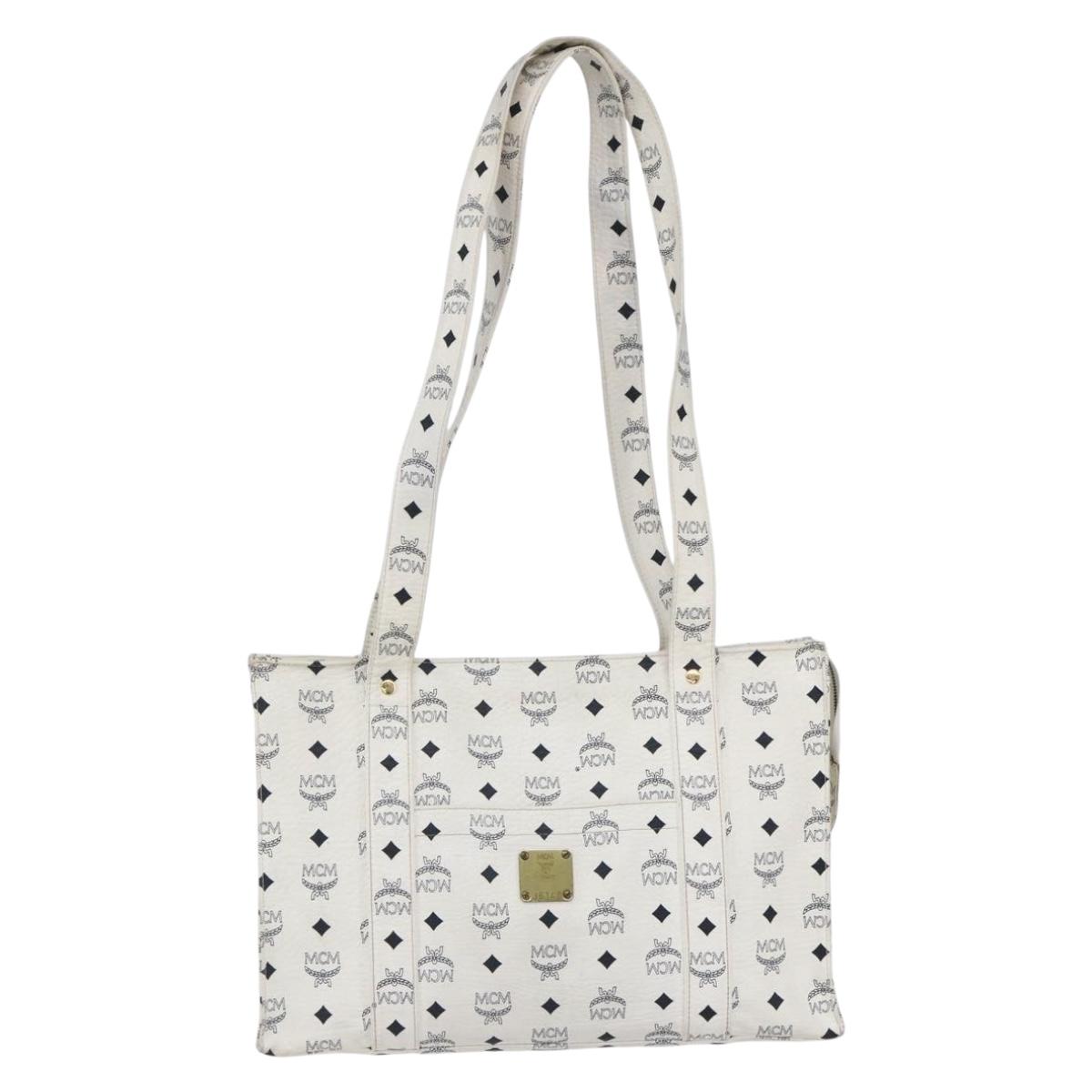 MCM Logogram Vicetos Shoulder Bag PVC Leather White Gold Auth th6467