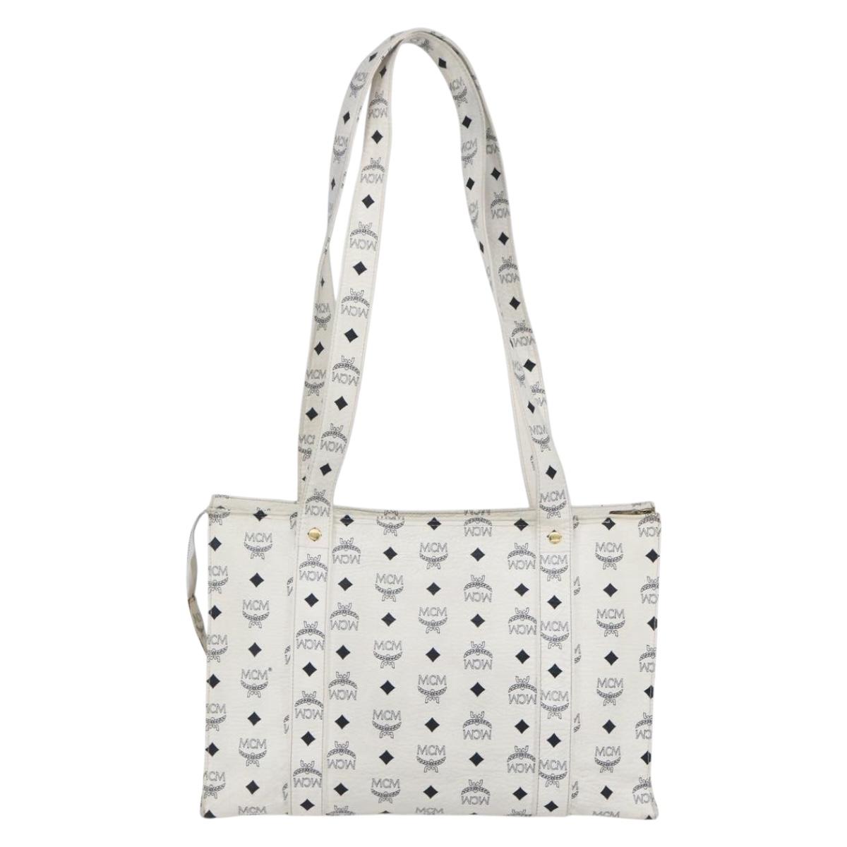 MCM Logogram Vicetos Shoulder Bag PVC Leather White Gold Auth th6467