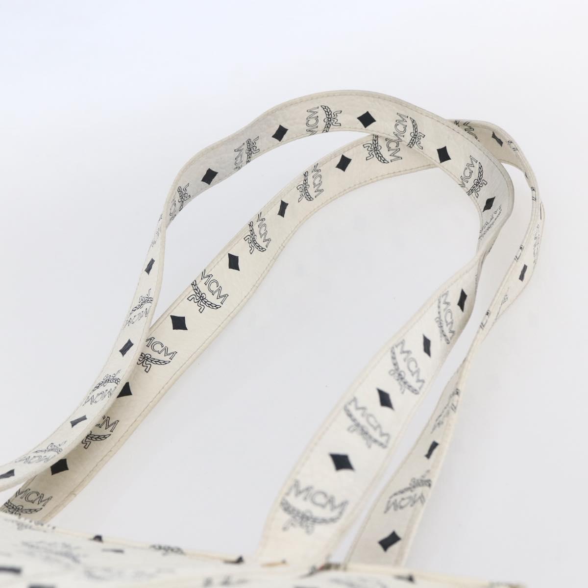 MCM Logogram Vicetos Shoulder Bag PVC Leather White Gold Auth th6467