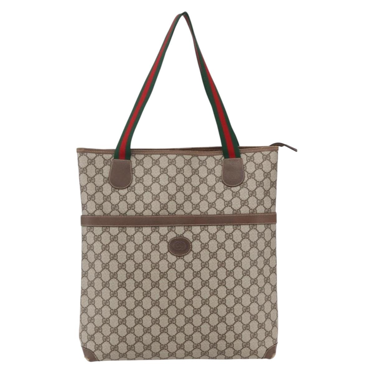 GUCCI GG Supreme Web Sherry Line Tote Bag PVC Beige Gold 002 39 0163 Auth th6468