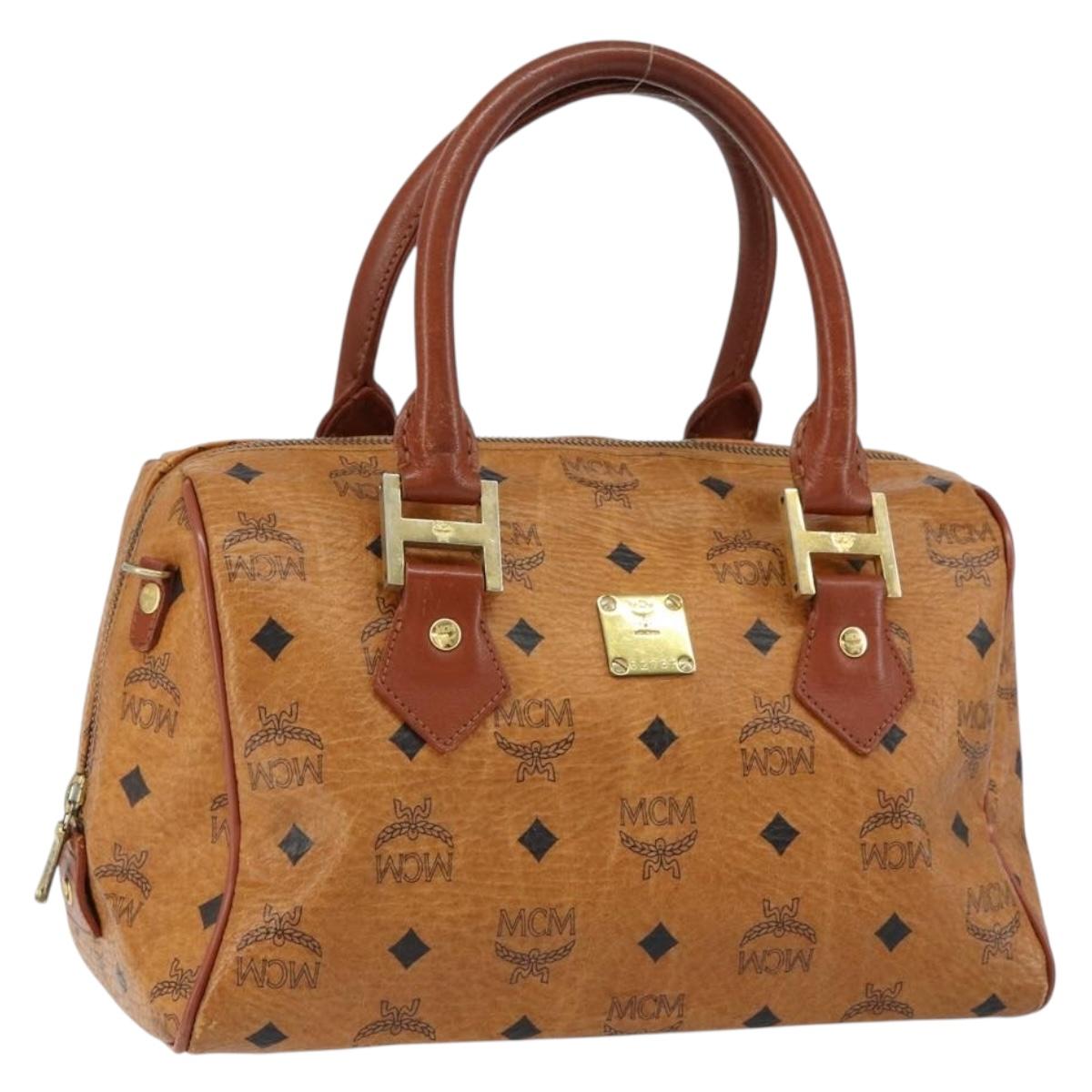 MCM Logogram Vicetos Hand Bag PVC Leather Brown Gold Auth th6487
