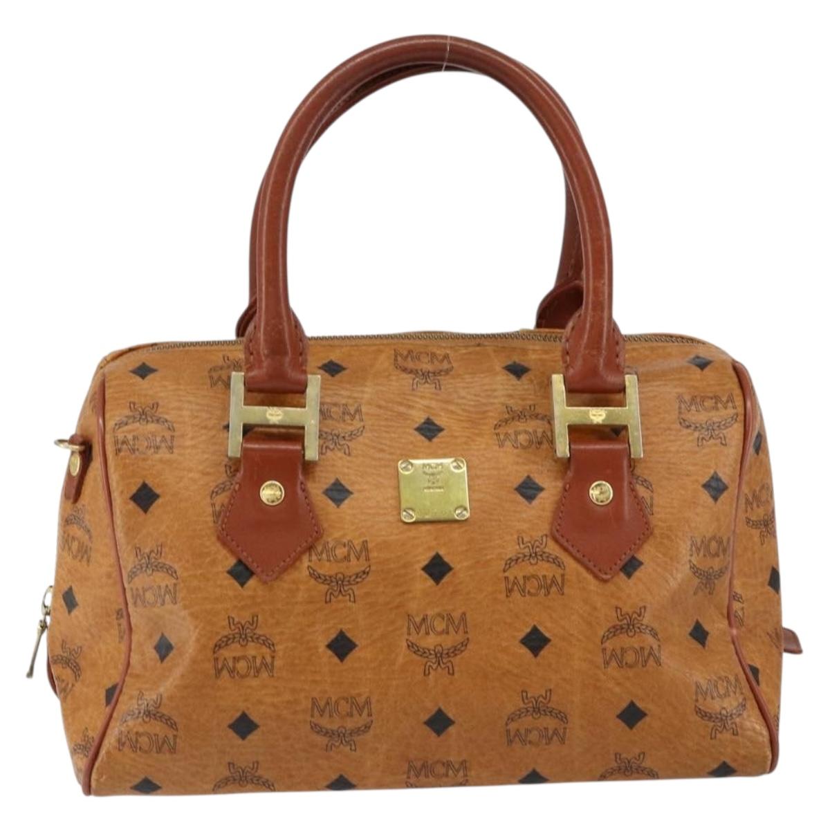 MCM Logogram Vicetos Hand Bag PVC Leather Brown Gold Auth th6487