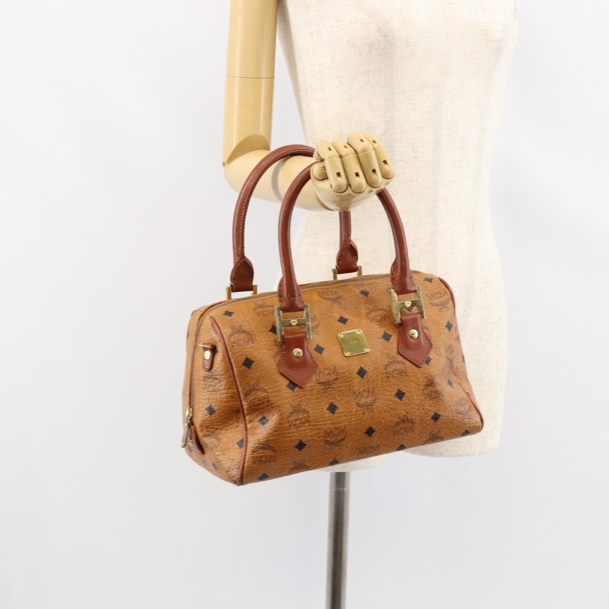 MCM Logogram Vicetos Hand Bag PVC Leather Brown Gold Auth th6487