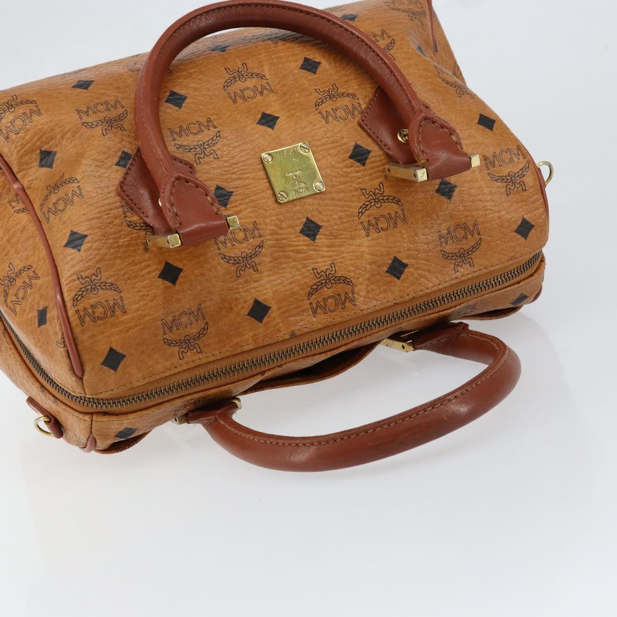 MCM Logogram Vicetos Hand Bag PVC Leather Brown Gold Auth th6487