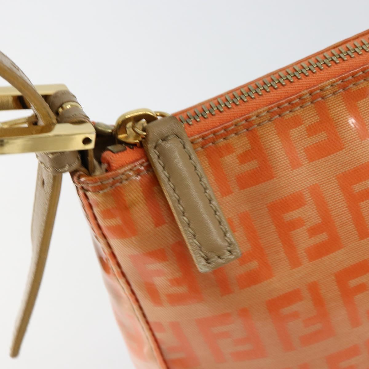FENDI Zucchino Canvas Accessory Pouch Coated Canvas Orange Auth th6488