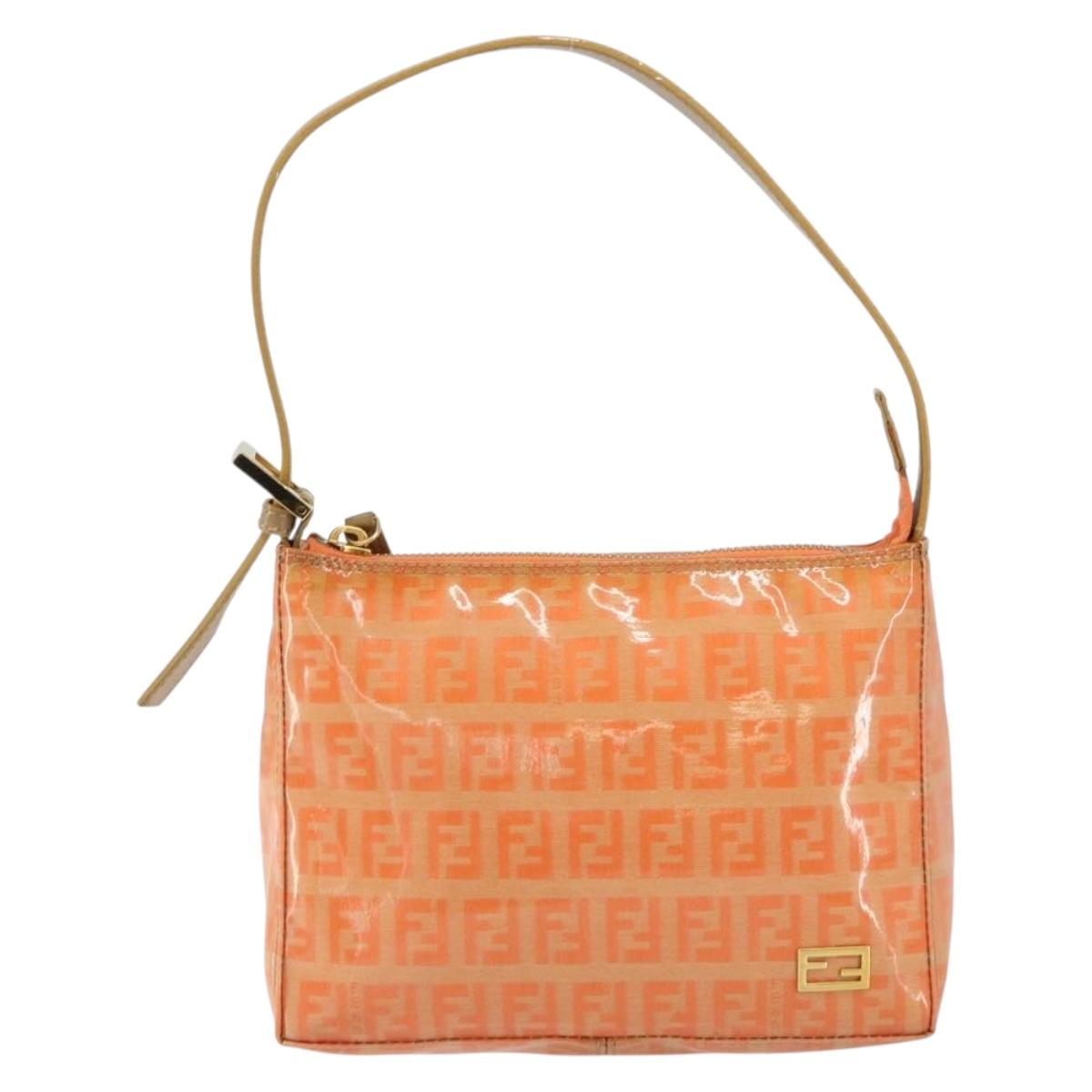 FENDI Zucchino Canvas Accessory Pouch Coated Canvas Orange Auth th6488