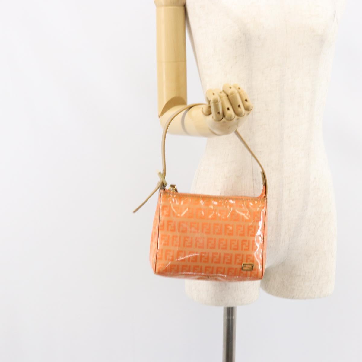 FENDI Zucchino Canvas Accessory Pouch Coated Canvas Orange Auth th6488