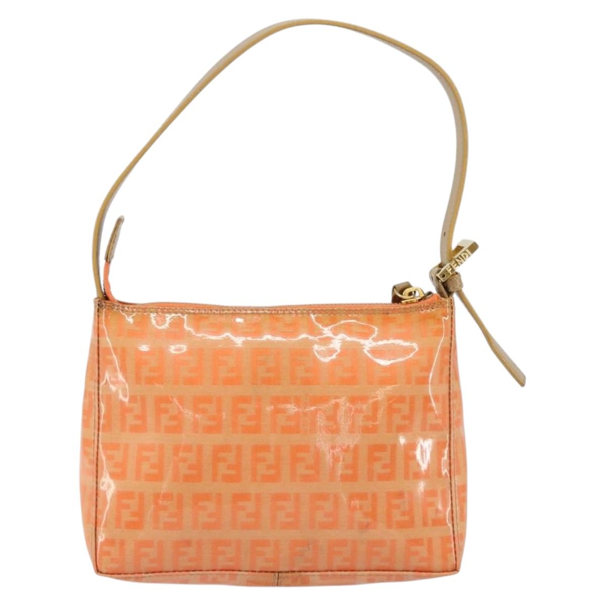 FENDI Zucchino Canvas Accessory Pouch Coated Canvas Orange Auth th6488