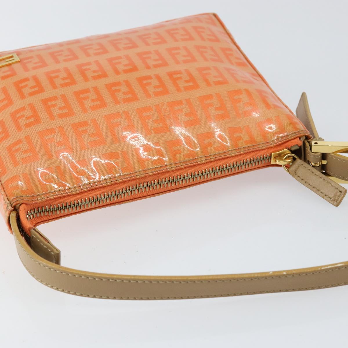 FENDI Zucchino Canvas Accessory Pouch Coated Canvas Orange Auth th6488
