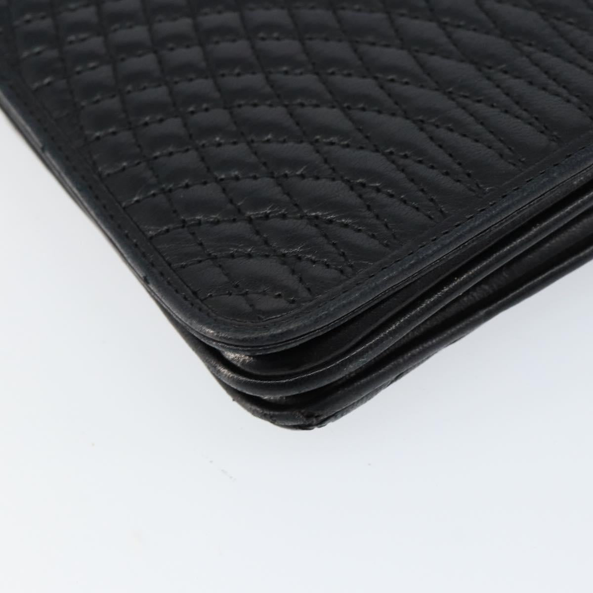 BALLY Quilted Chain Shoulder Bag Leather Black Gold Auth th6489