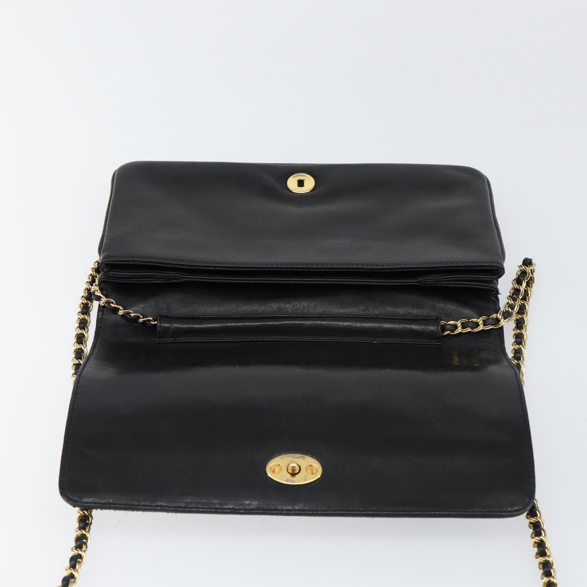 BALLY Quilted Chain Shoulder Bag Leather Black Gold Auth th6489