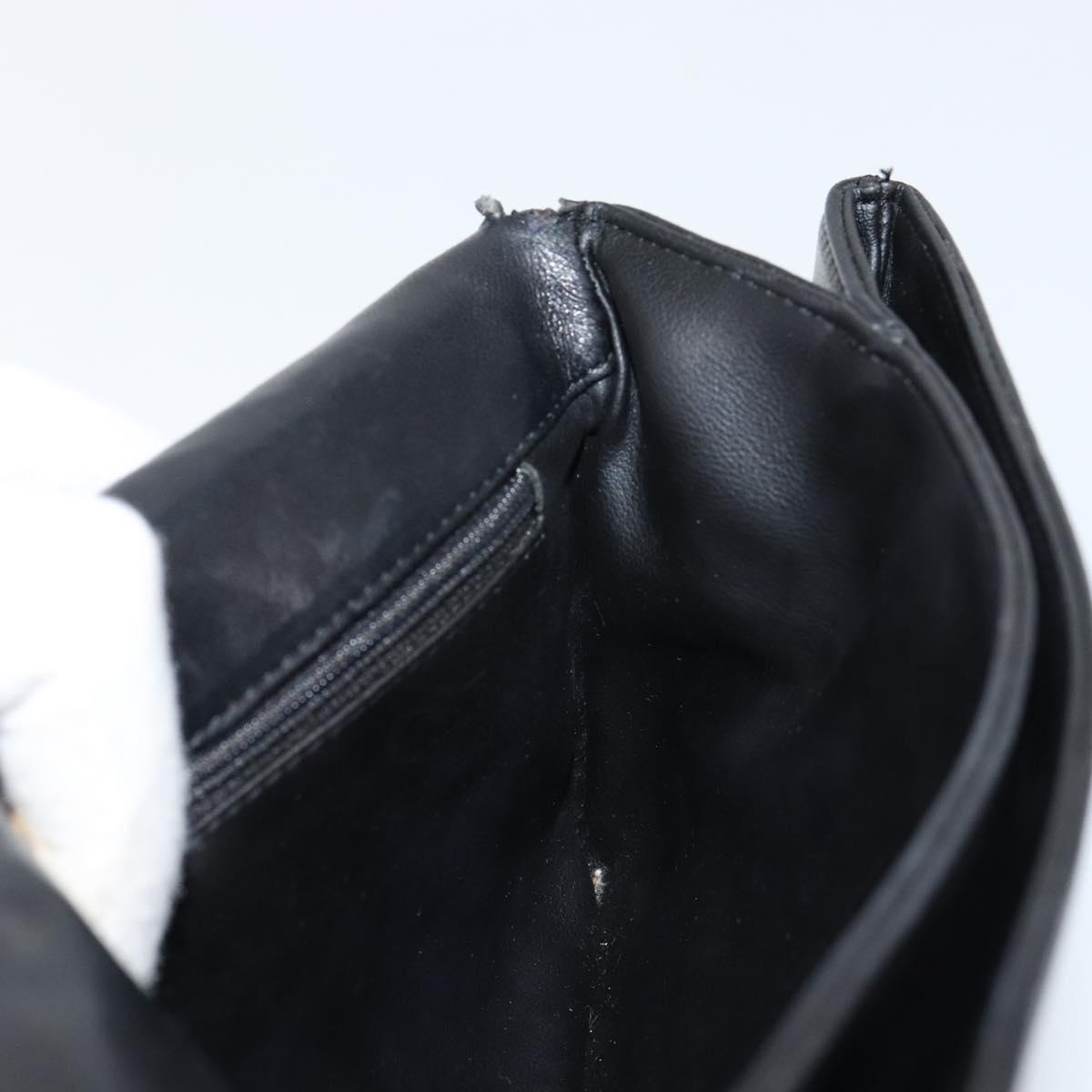 BALLY Quilted Chain Shoulder Bag Leather Black Gold Auth th6489