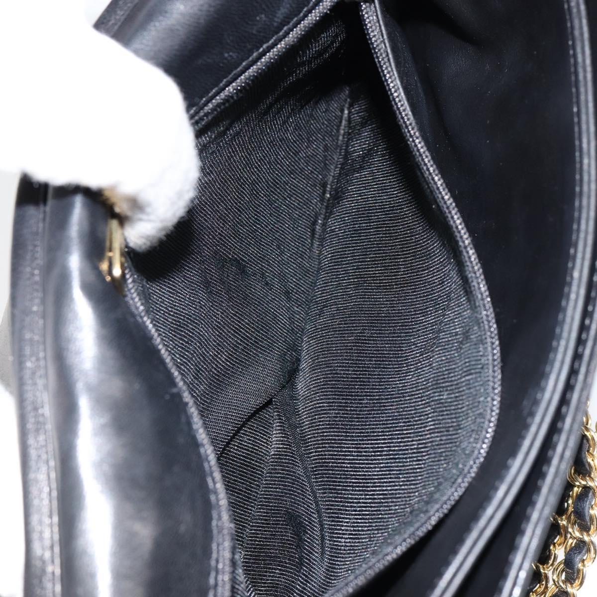 BALLY Quilted Chain Shoulder Bag Leather Black Gold Auth th6489