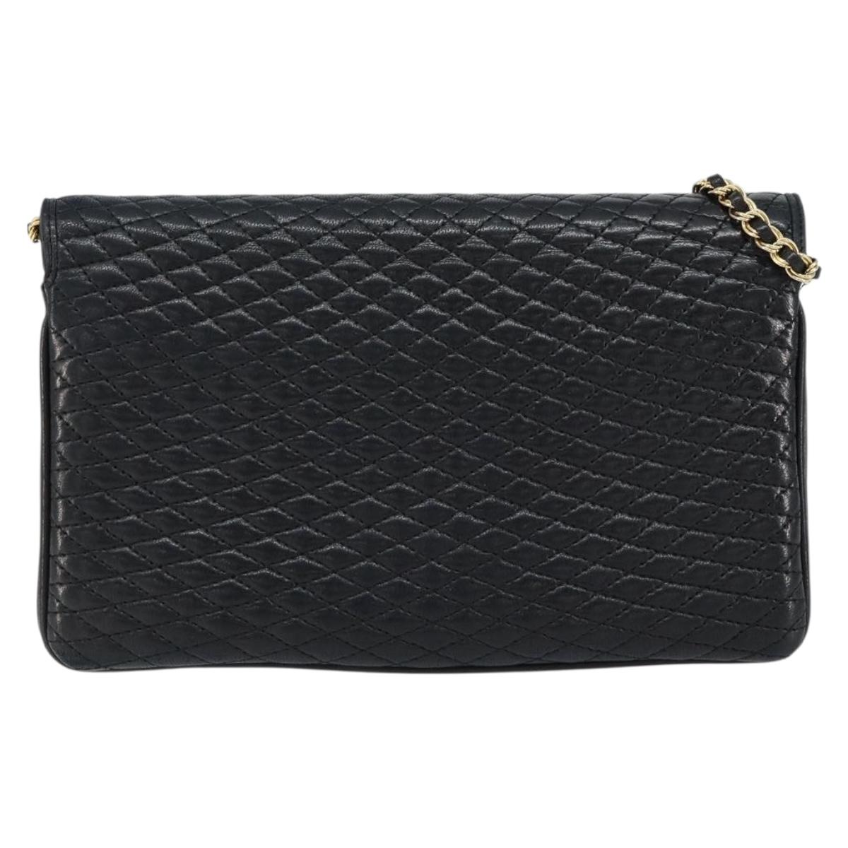 BALLY Quilted Chain Shoulder Bag Leather Black Gold Auth th6489