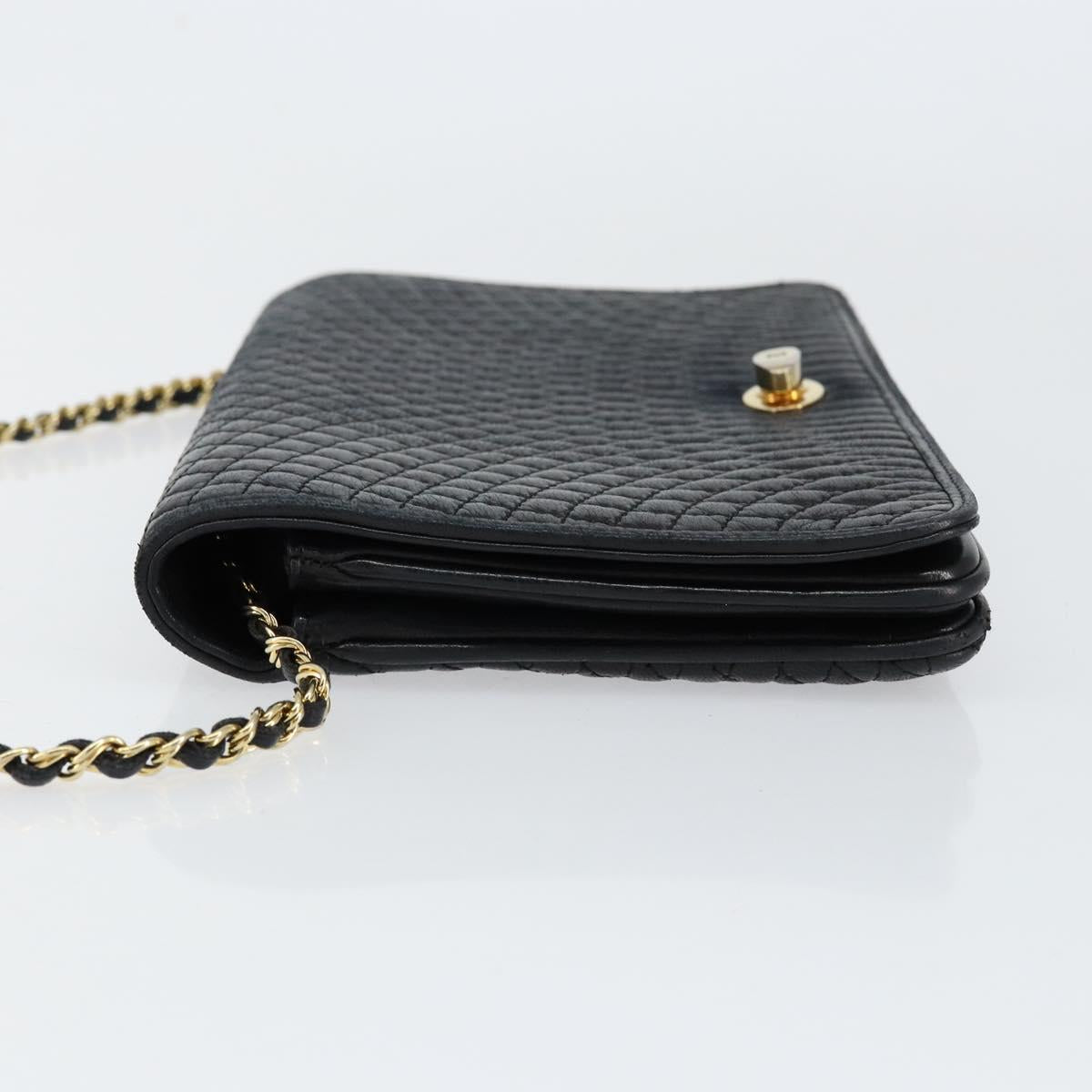 BALLY Quilted Chain Shoulder Bag Leather Black Gold Auth th6489