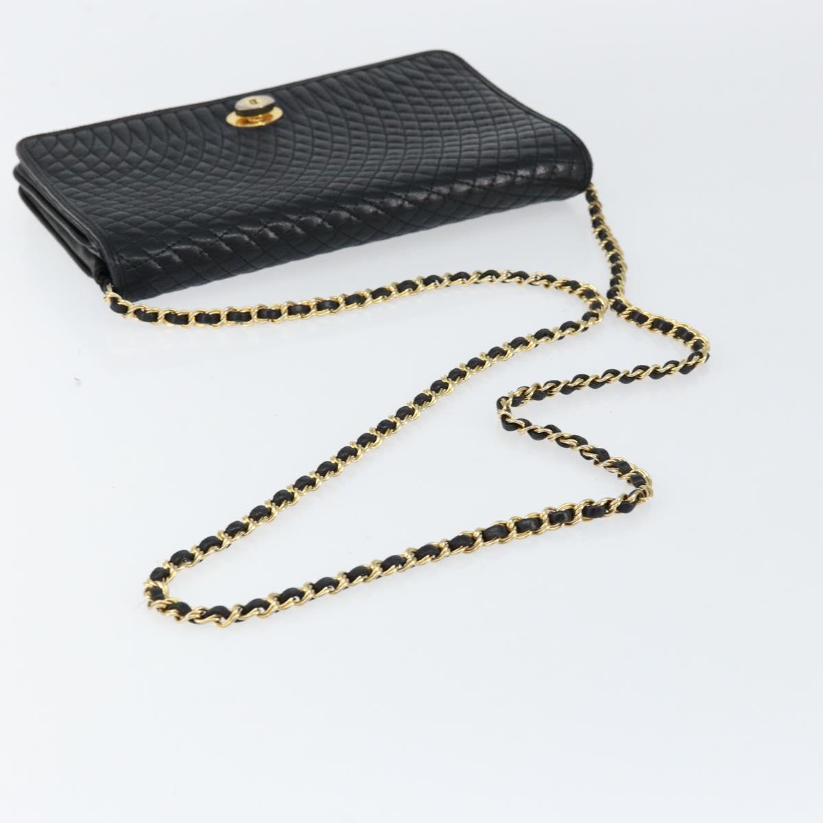 BALLY Quilted Chain Shoulder Bag Leather Black Gold Auth th6489