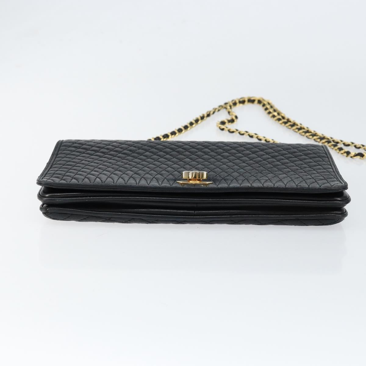 BALLY Quilted Chain Shoulder Bag Leather Black Gold Auth th6489