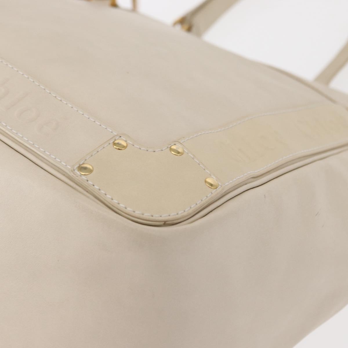 Chloe Eden Tote Bag Leather White Gold Auth th6490