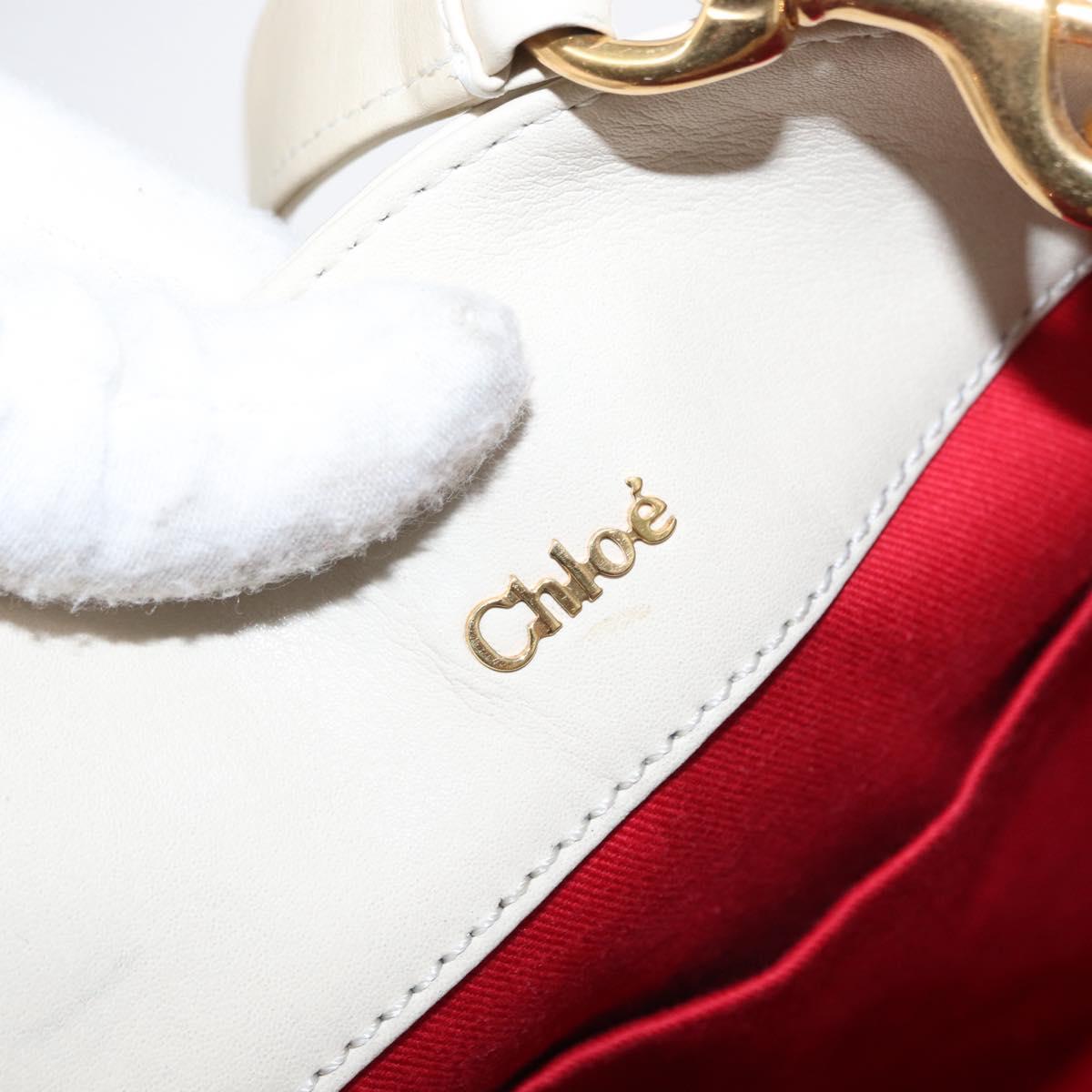 Chloe Eden Tote Bag Leather White Gold Auth th6490