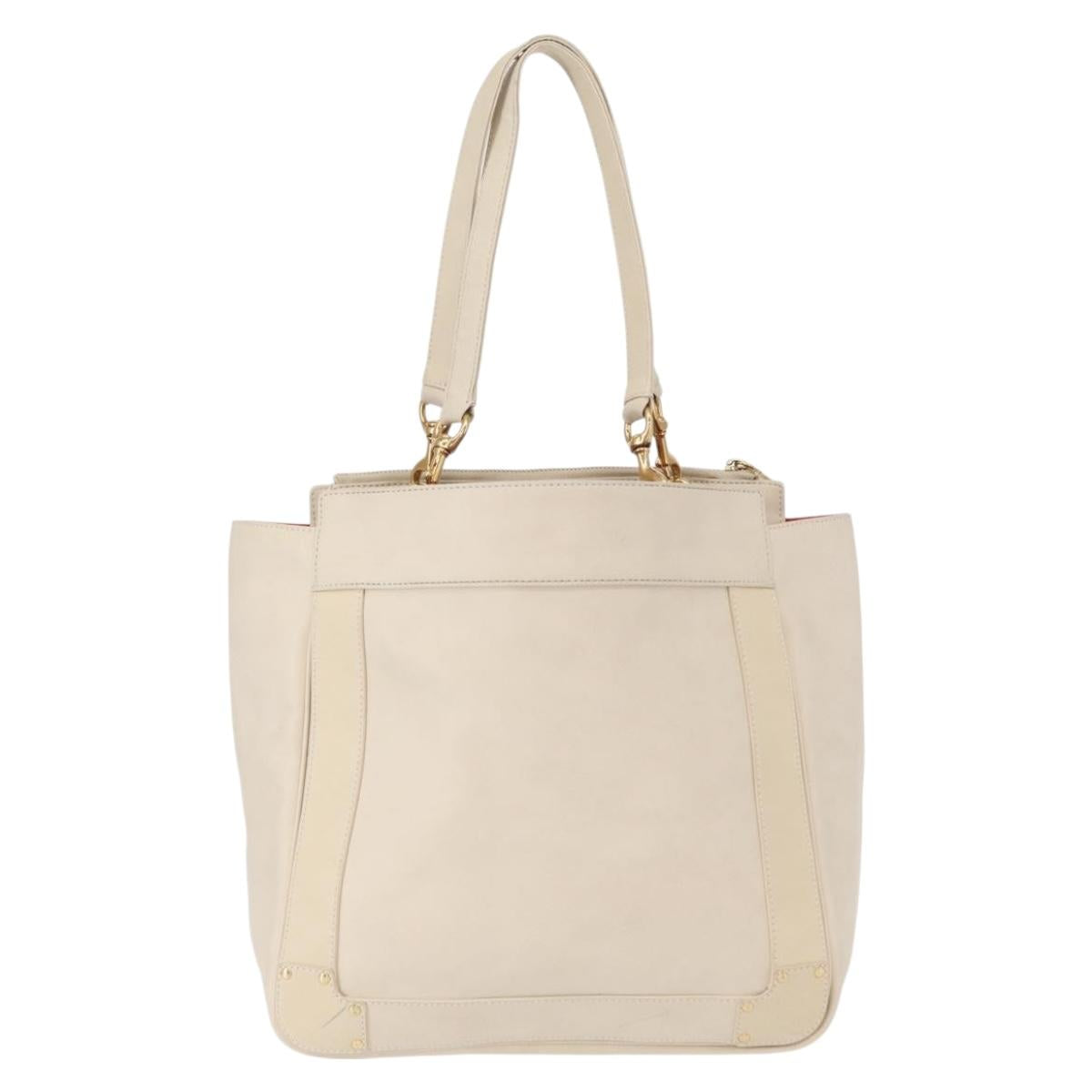 Chloe Eden Tote Bag Leather White Gold Auth th6490