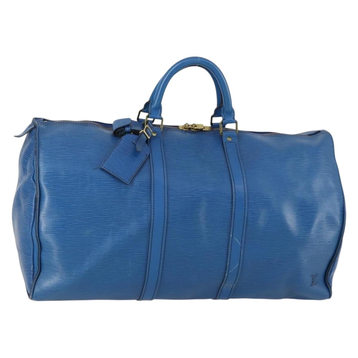 LOUIS VUITTON Epi Keepall 50 Boston Bag Blue M42965 LV Auth th6515