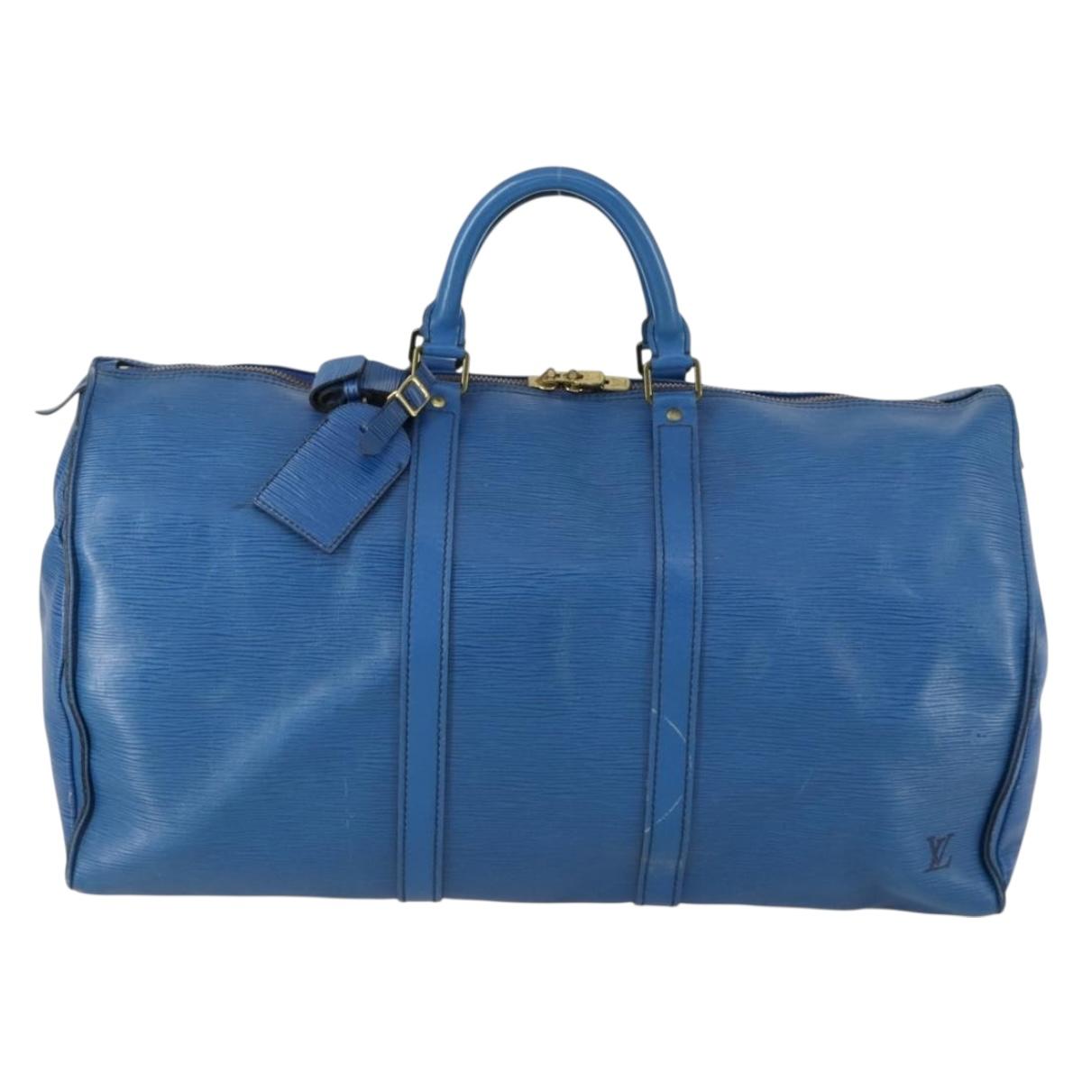 LOUIS VUITTON Epi Keepall 50 Boston Bag Blue M42965 LV Auth th6515