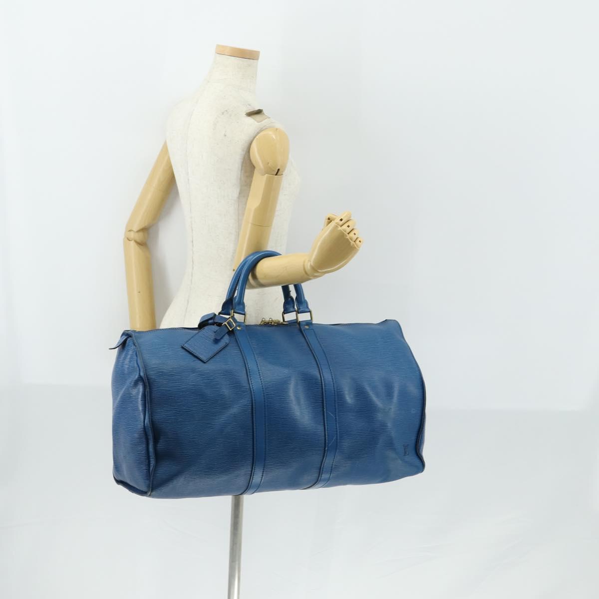 LOUIS VUITTON Epi Keepall 50 Boston Bag Blue M42965 LV Auth th6515