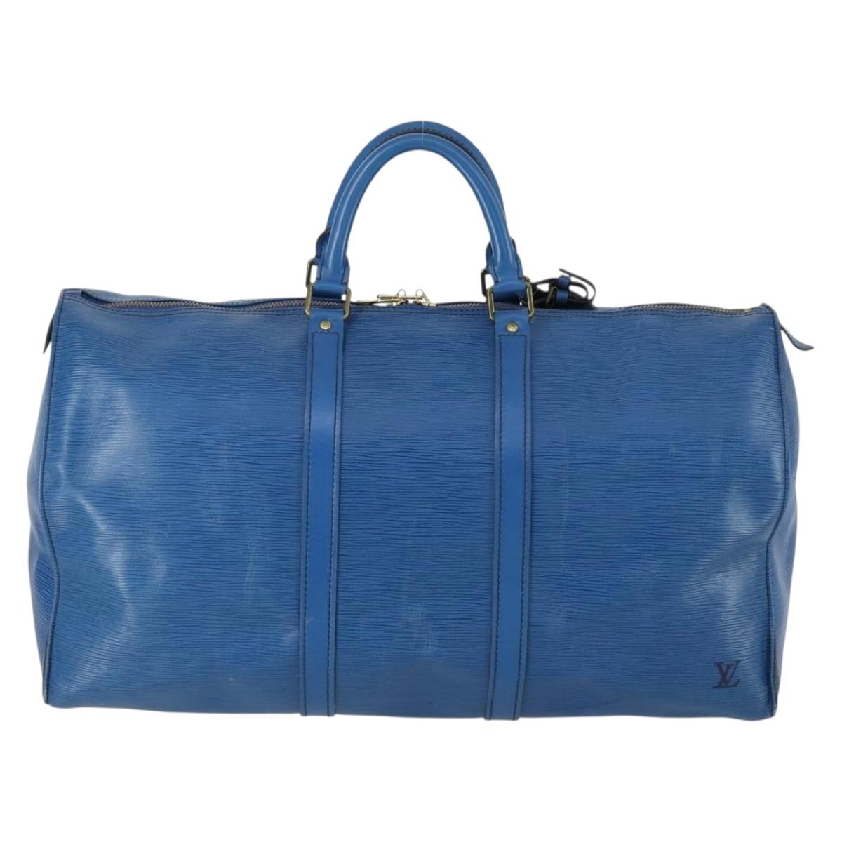 LOUIS VUITTON Epi Keepall 50 Boston Bag Blue M42965 LV Auth th6515
