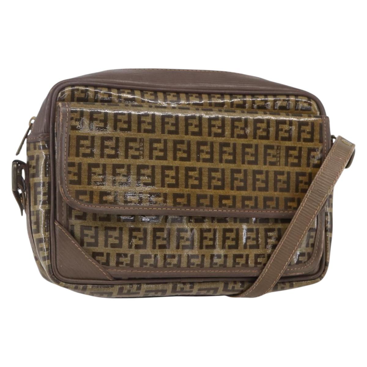 FENDI Zucchino Canvas Shoulder Bag Beige Auth th6516