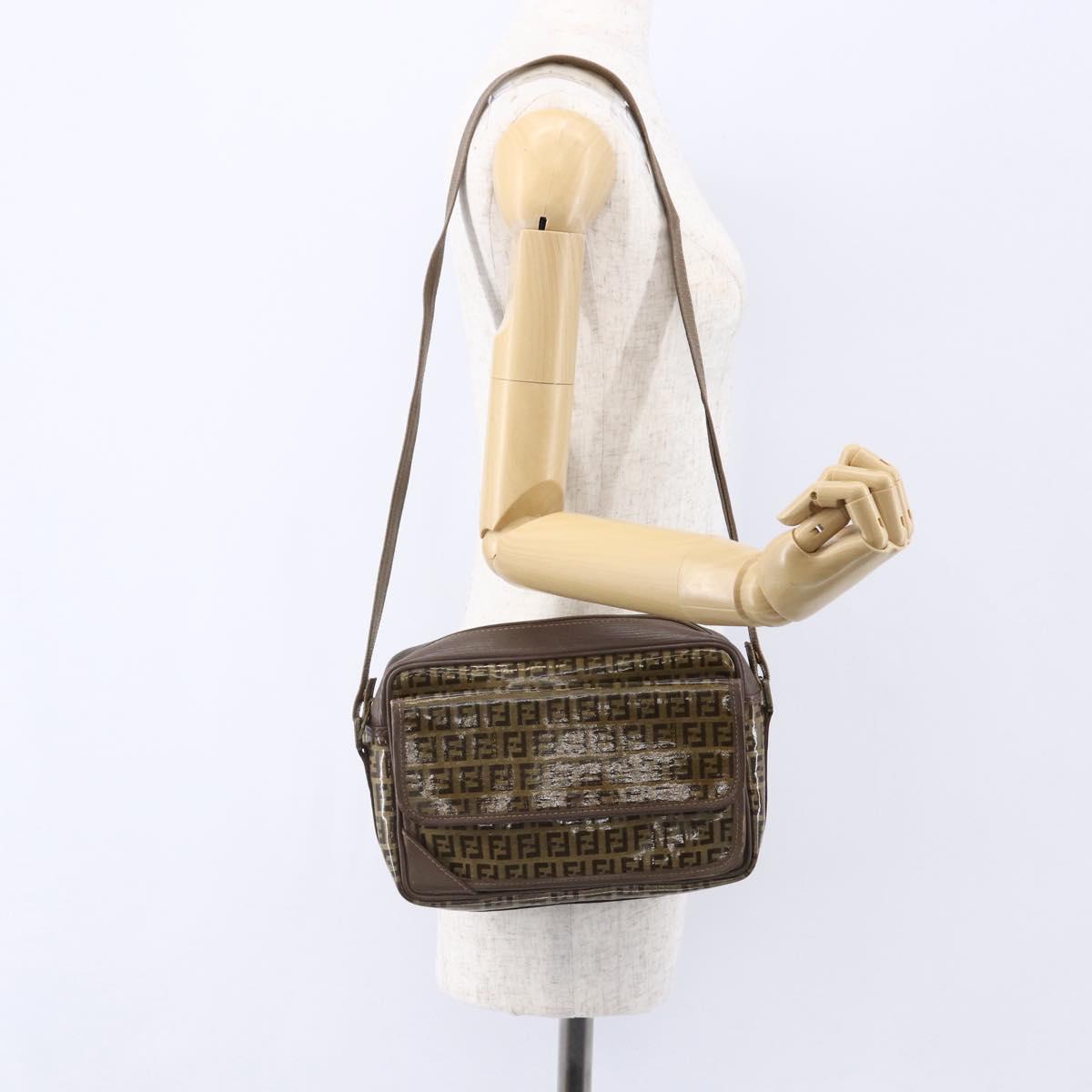 FENDI Zucchino Canvas Shoulder Bag Beige Auth th6516