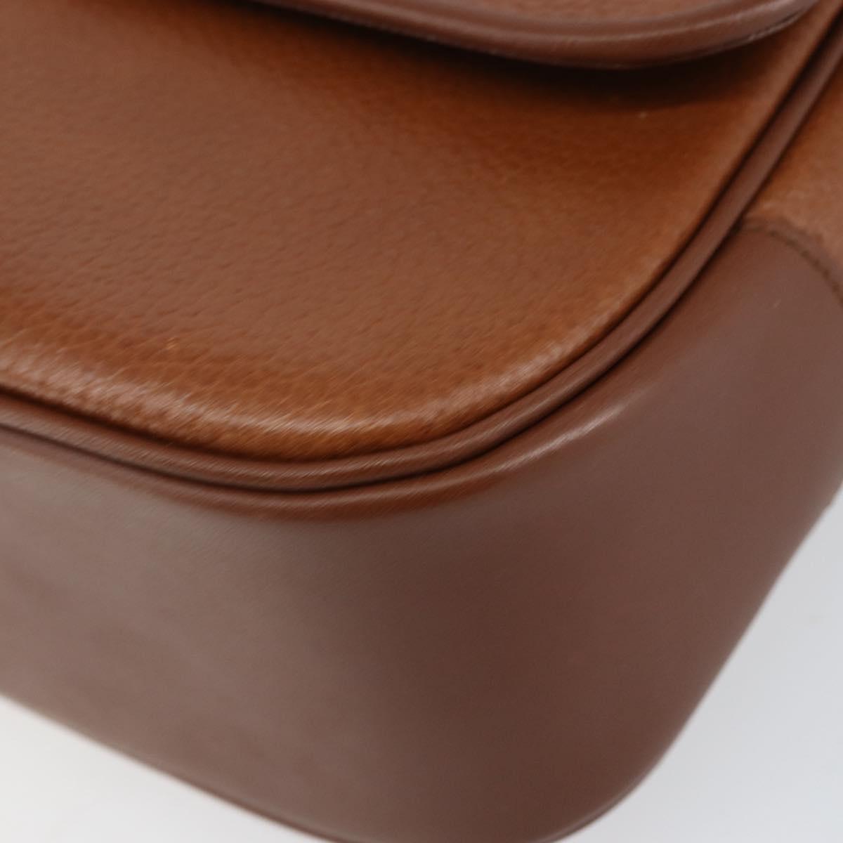 Burberrys Hand Bag Leather Brown Gold Auth th6517
