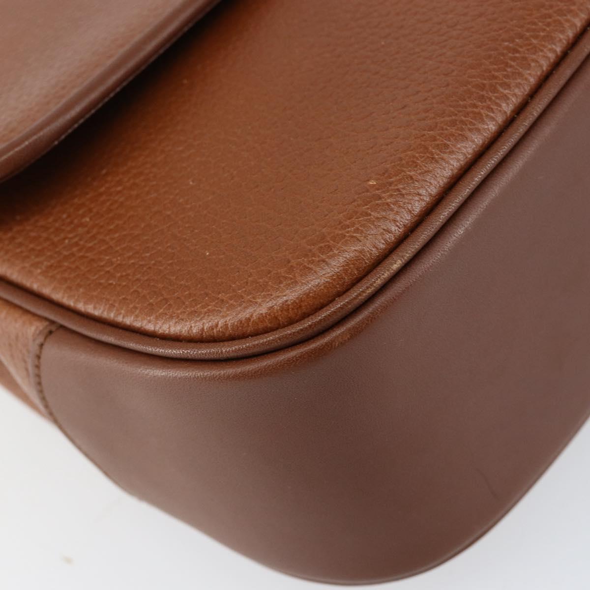 Burberrys Hand Bag Leather Brown Gold Auth th6517