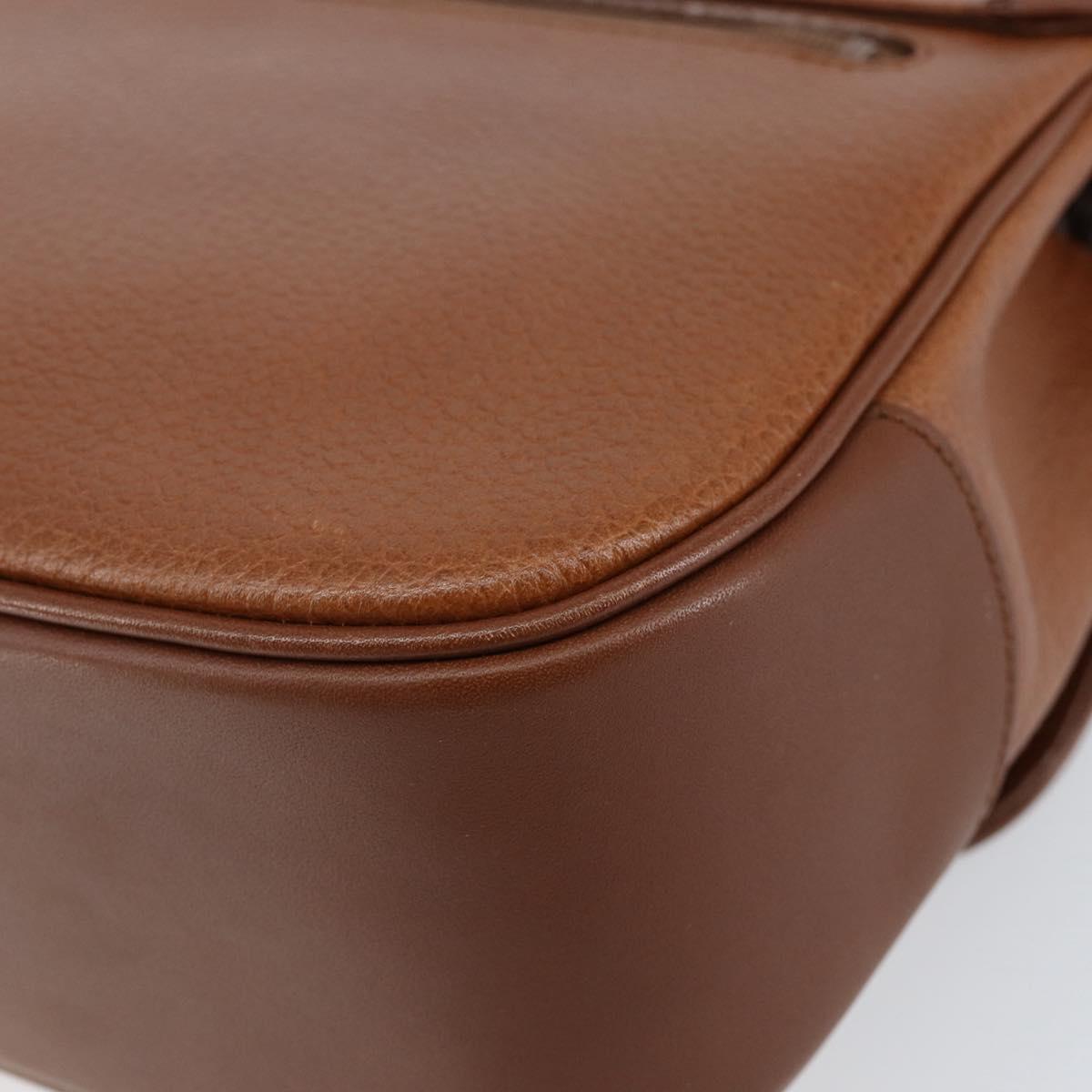 Burberrys Hand Bag Leather Brown Gold Auth th6517