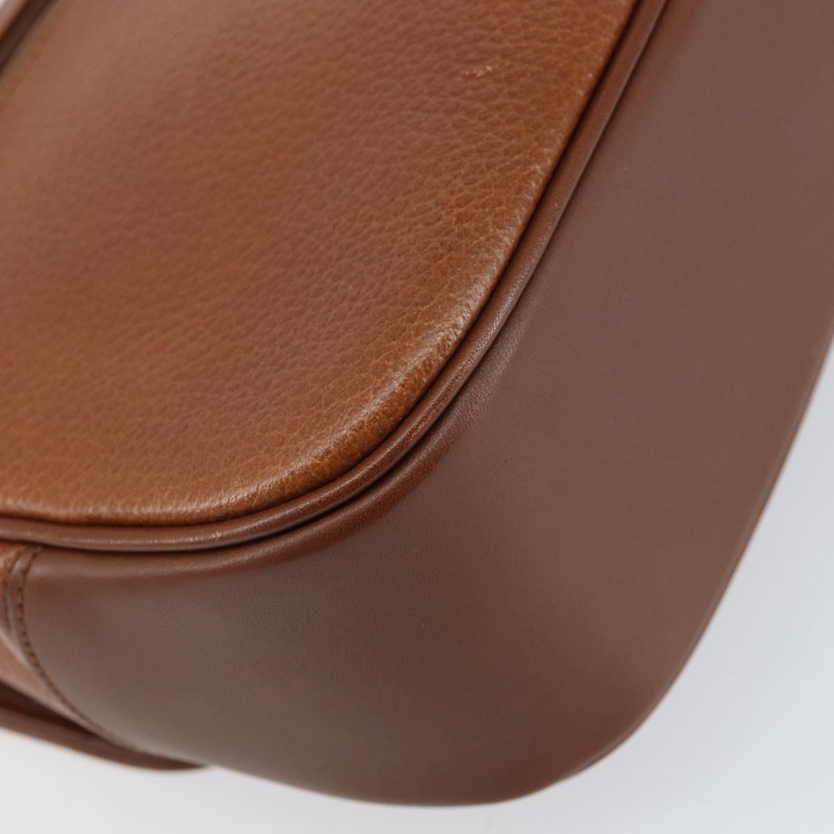 Burberrys Hand Bag Leather Brown Gold Auth th6517