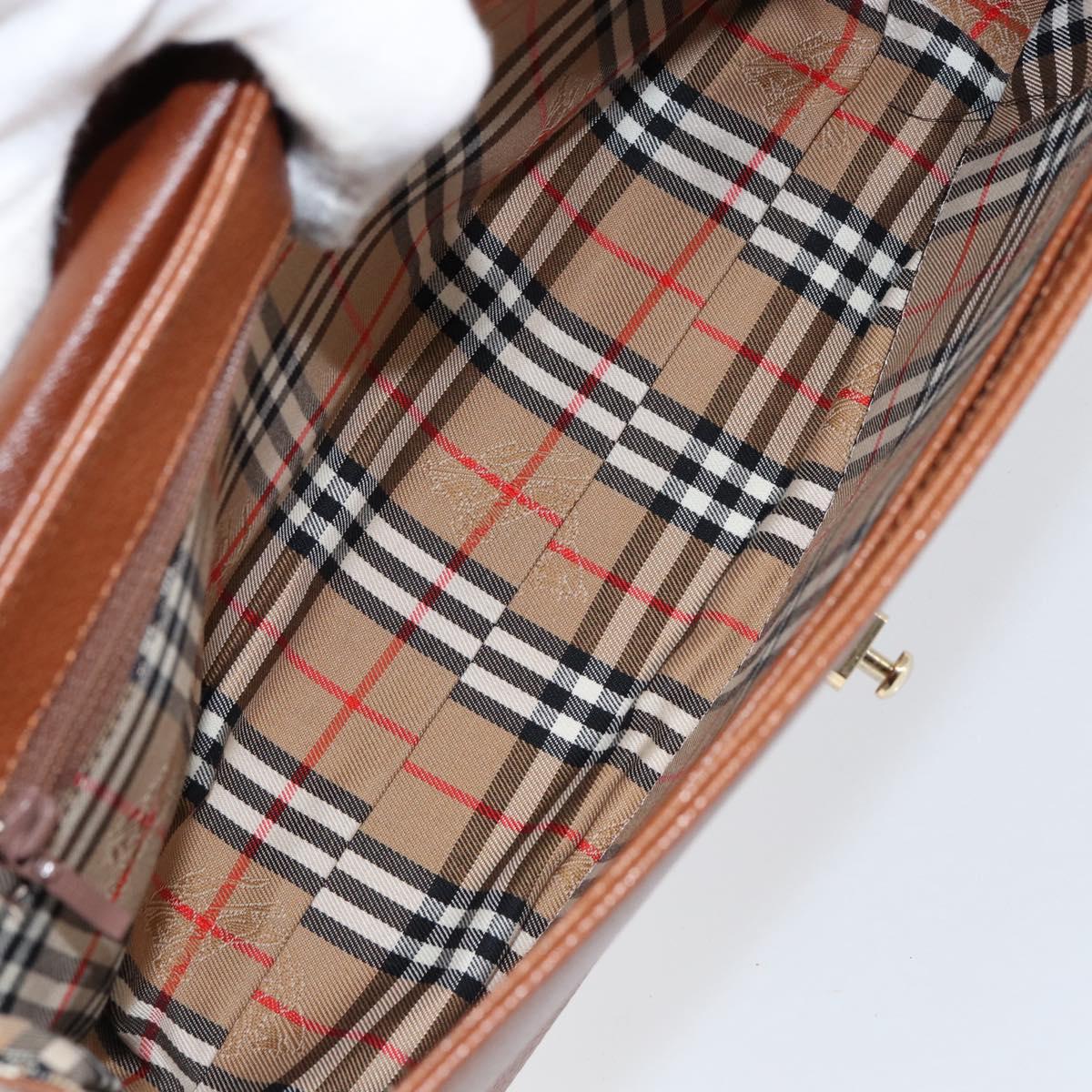 Burberrys Hand Bag Leather Brown Gold Auth th6517