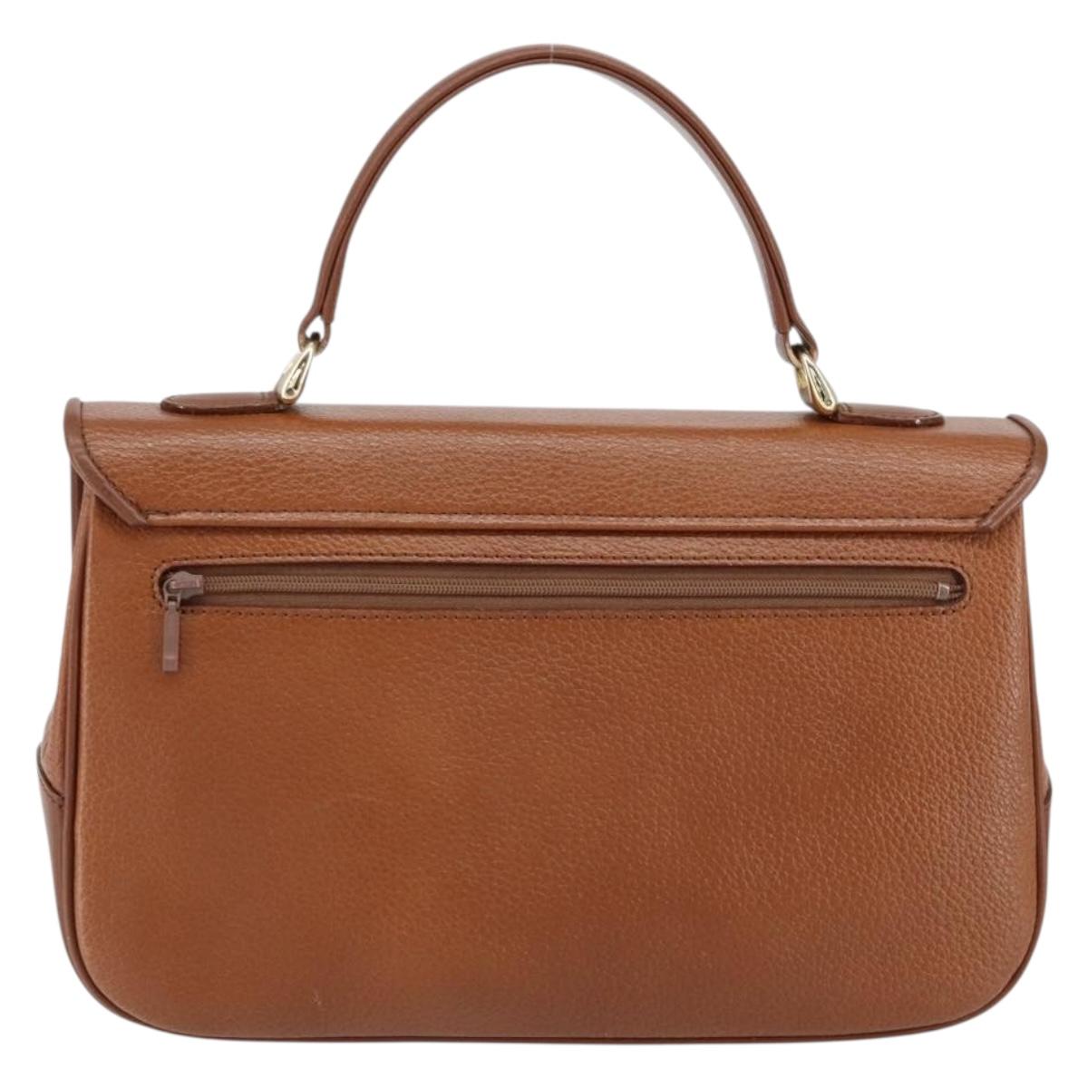 Burberrys Hand Bag Leather Brown Gold Auth th6517