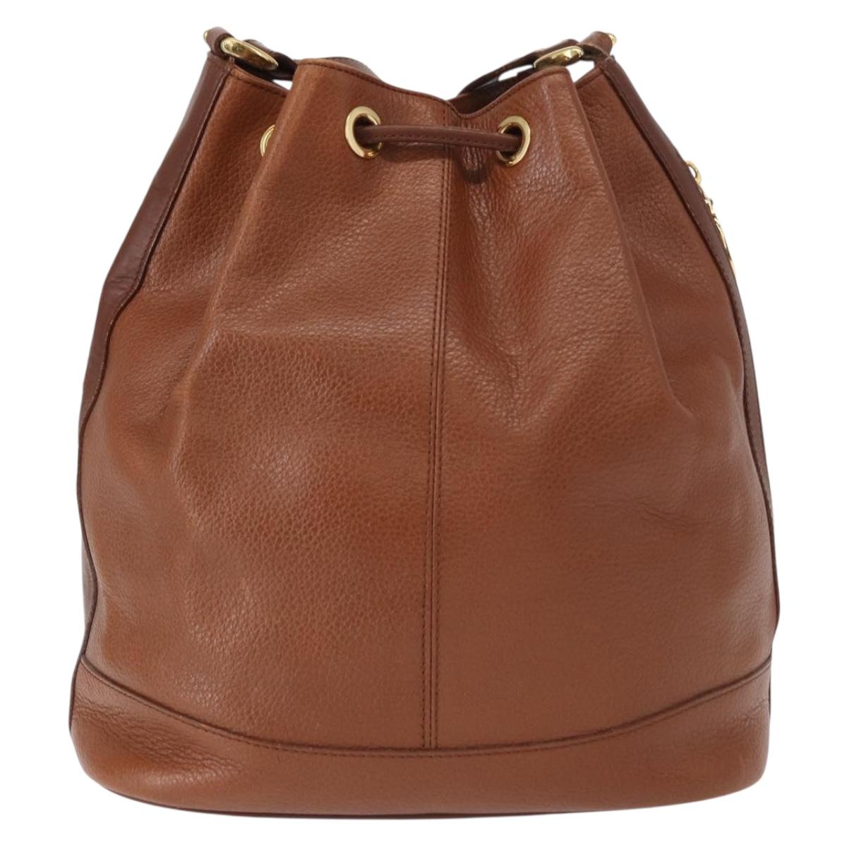 Burberrys Shoulder Bag Leather Brown Gold Auth th6518