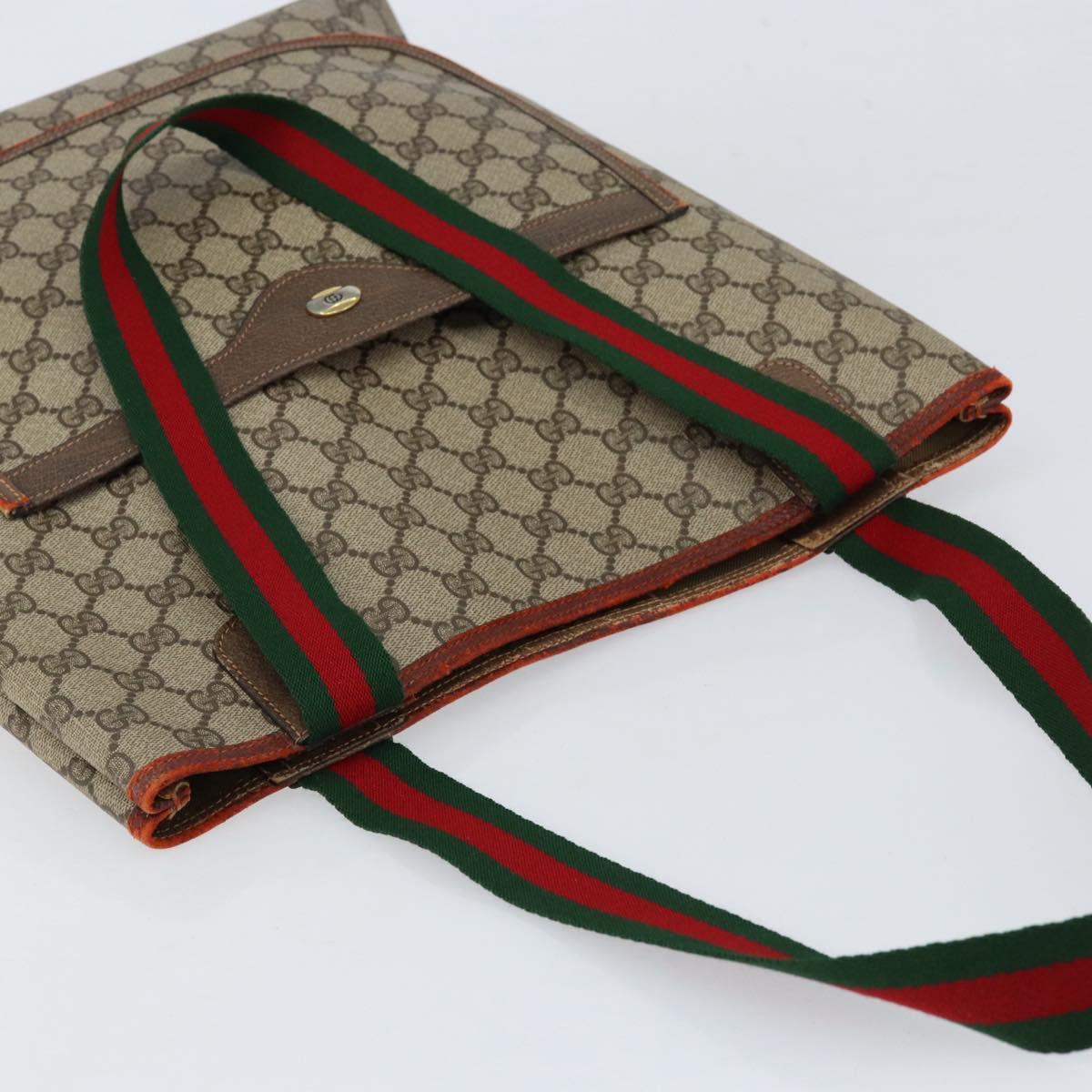 GUCCI GG Supreme Web Sherry Line Tote Bag PVC Beige Red 39 02 003 Auth th6519