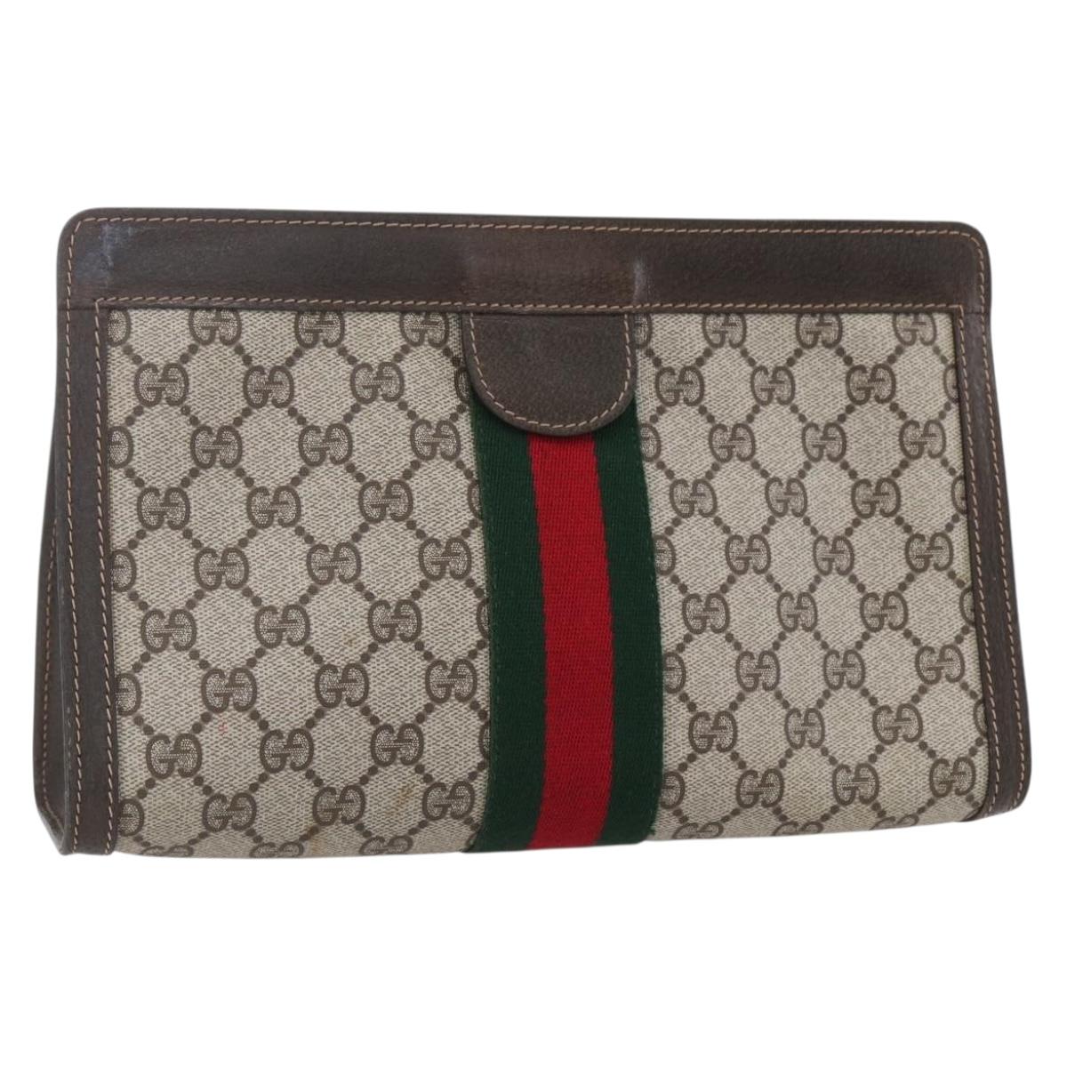 GUCCI GG Supreme Web Sherry Line Bag PVC Beige Red 41 014 2125 28 Auth th6520