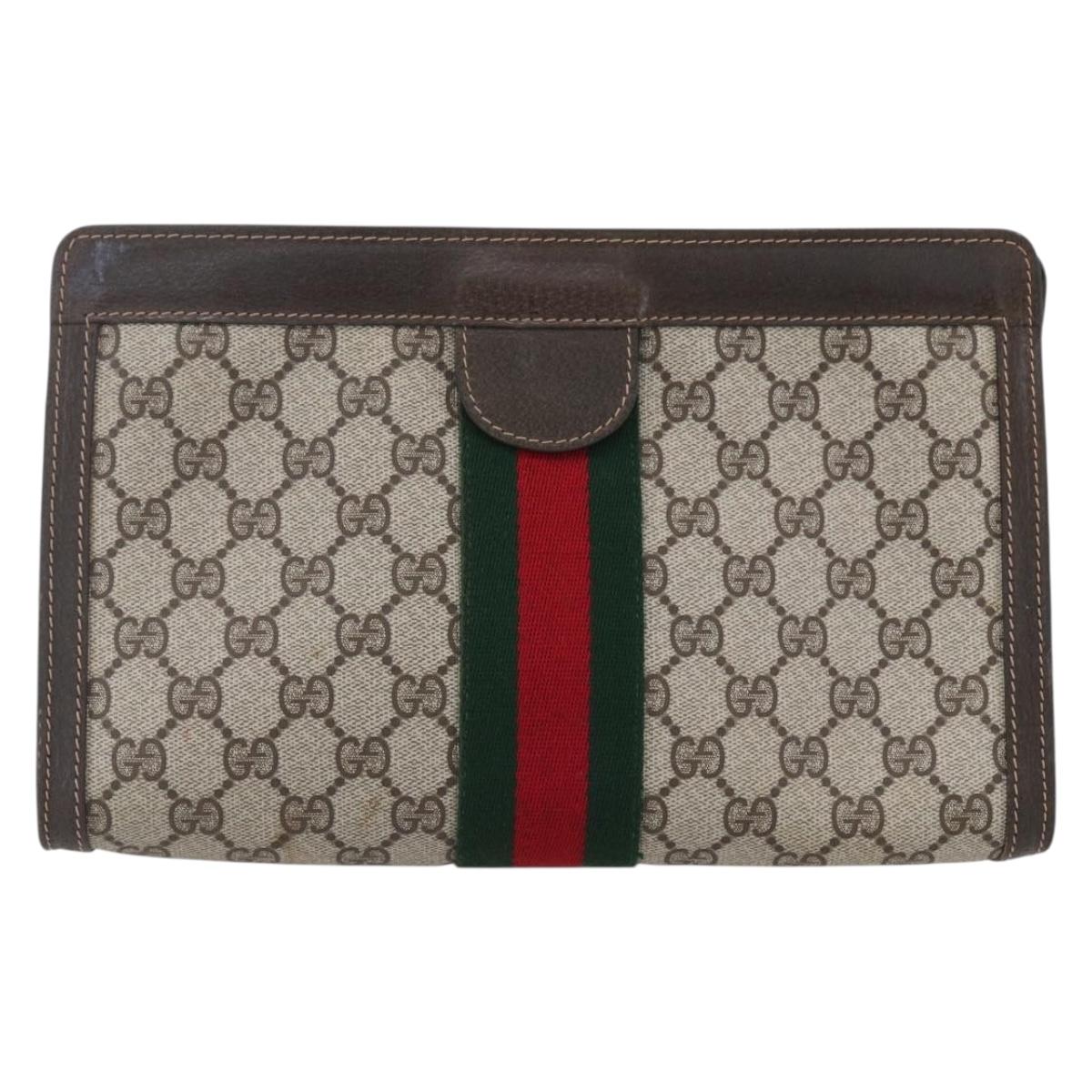 GUCCI GG Supreme Web Sherry Line Bag PVC Beige Red 41 014 2125 28 Auth th6520