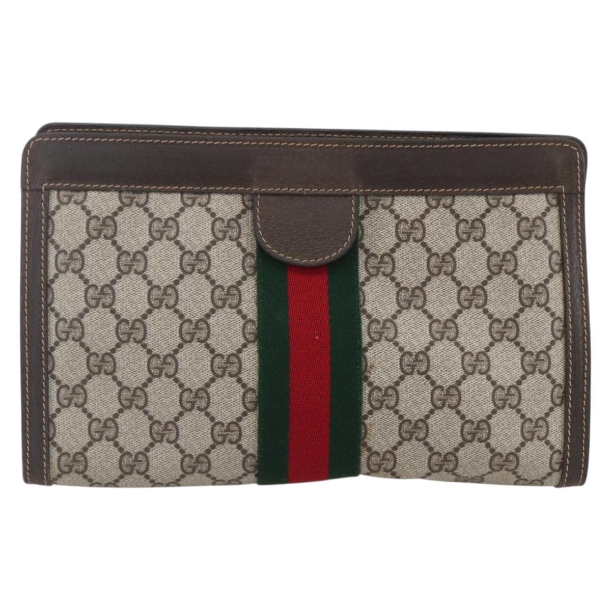 GUCCI GG Supreme Web Sherry Line Bag PVC Beige Red 41 014 2125 28 Auth th6520