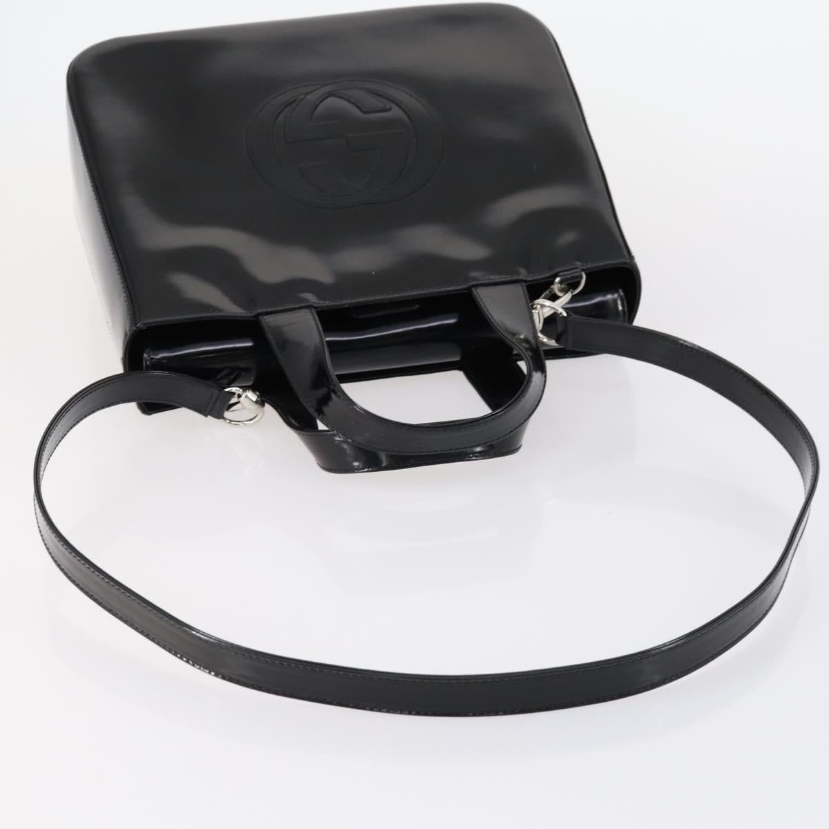 GUCCI Soho Hand Bag Enamel 2way Black Silver 000 1013 0504 Auth th6522
