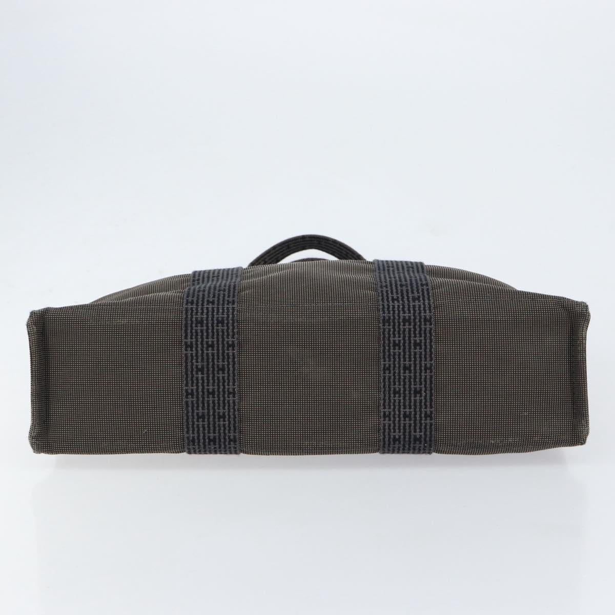 HERMES Her Line MM Hand Bag Canvas Gray Silver Auth th6523