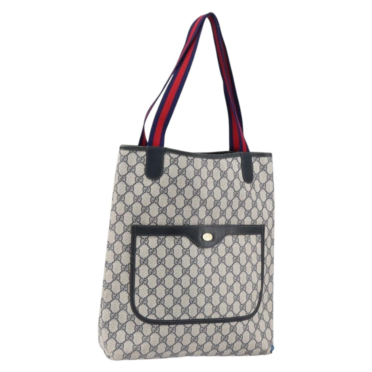 GUCCI GG Supreme Sherry Line Tote Bag PVC Navy Red 002 4487 39 Auth th6526