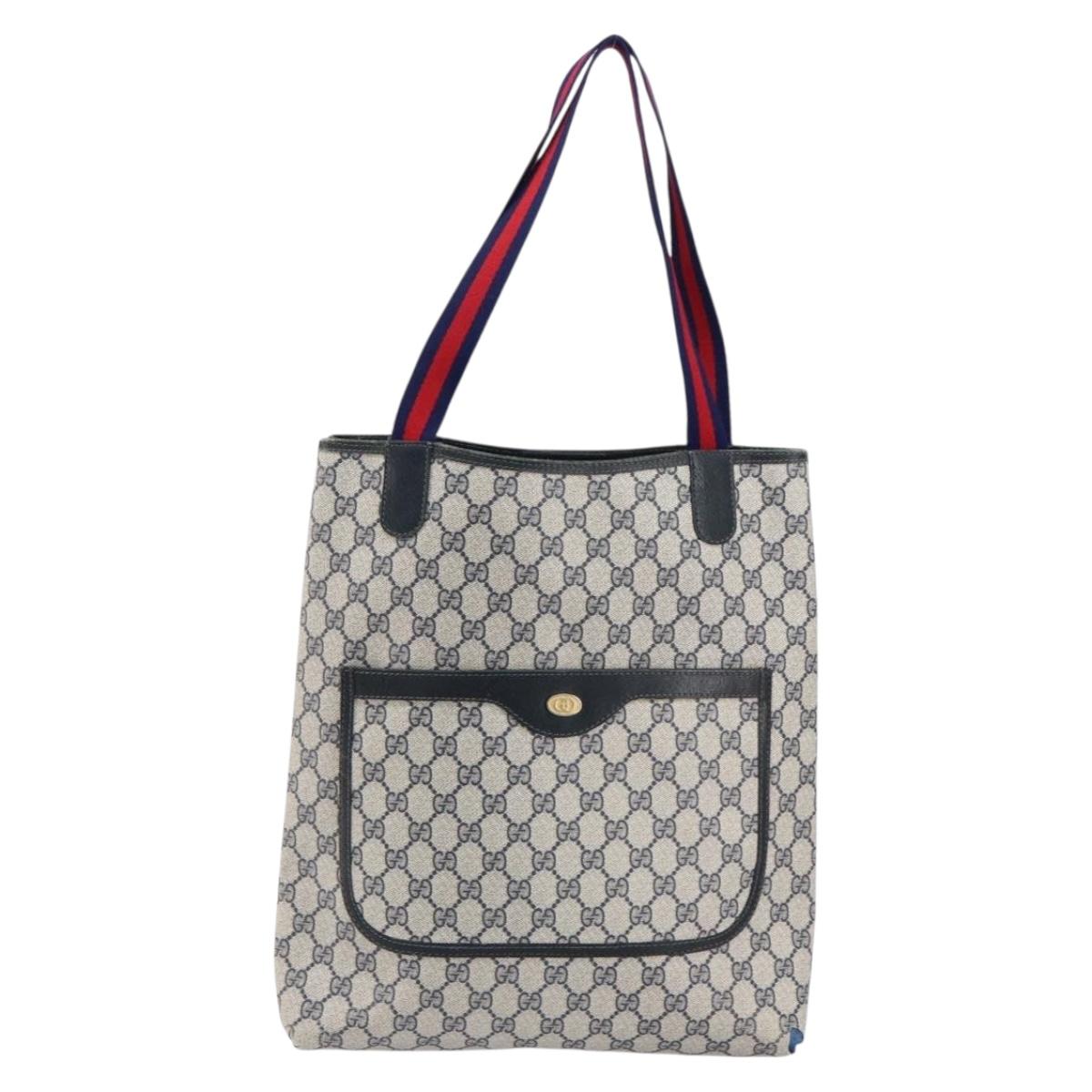 GUCCI GG Supreme Sherry Line Tote Bag PVC Navy Red 002 4487 39 Auth th6526