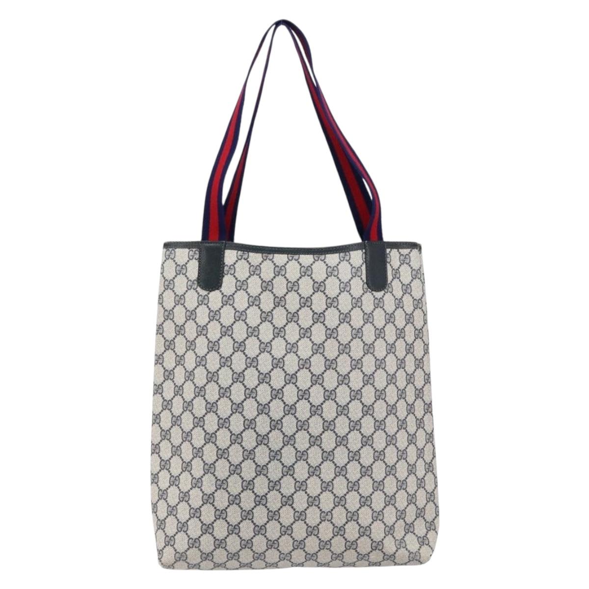 GUCCI GG Supreme Sherry Line Tote Bag PVC Navy Red 002 4487 39 Auth th6526